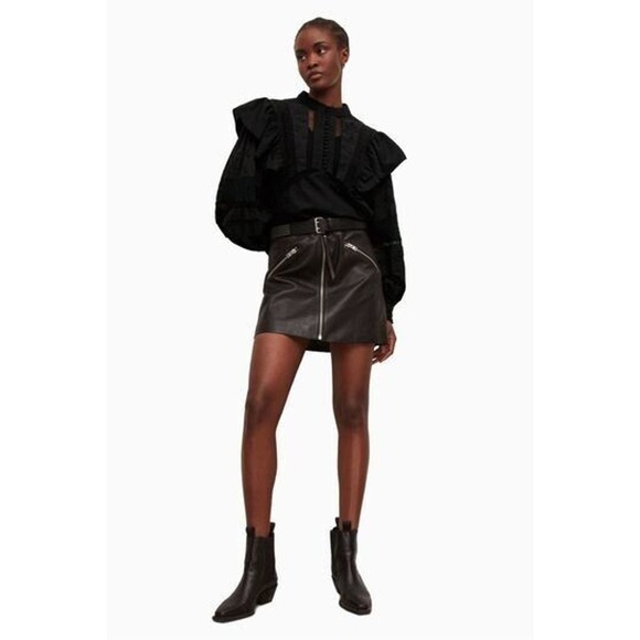 AllSaints Black Prim Broderie Eyelet Ruffled Bubble Sleeves Top Size 4 - Picture 8 of 15